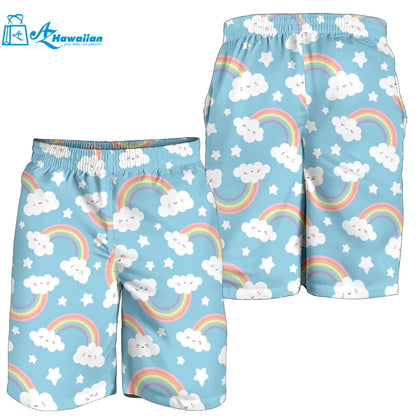 Cute Rainbow Clound Star Pattern Blue Background Men Shorts