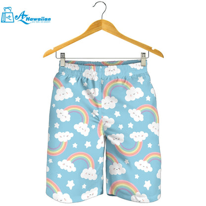 Cute Rainbow Clound Star Pattern Blue Background Men Shorts