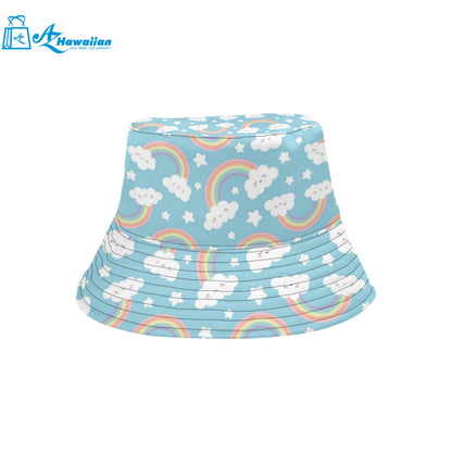 Cute rainbow clound star pattern blue background Unisex Bucket Hat