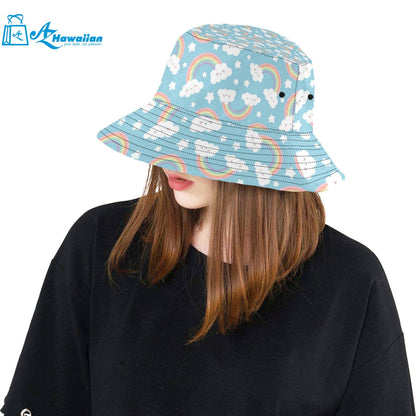 Cute rainbow clound star pattern blue background Unisex Bucket Hat