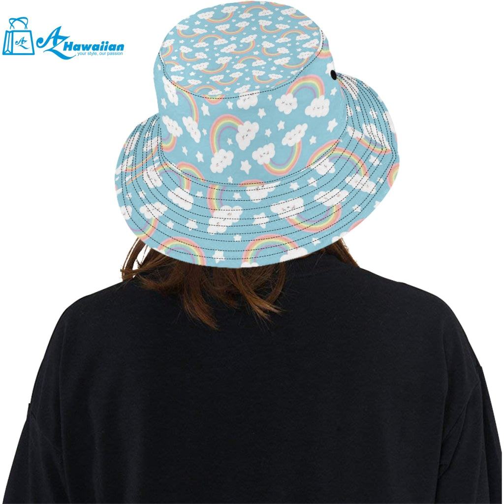 Cute rainbow clound star pattern blue background Unisex Bucket Hat