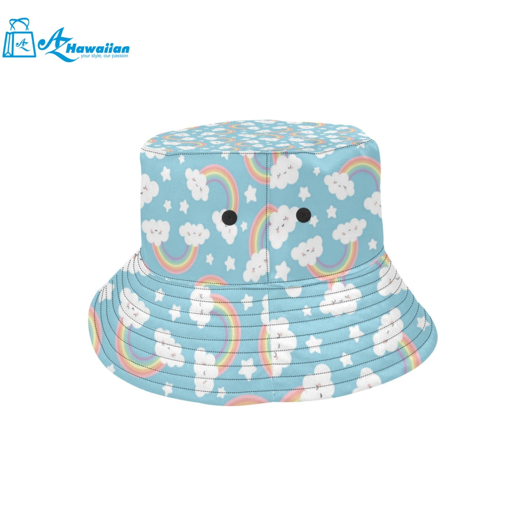 Cute rainbow clound star pattern blue background Unisex Bucket Hat