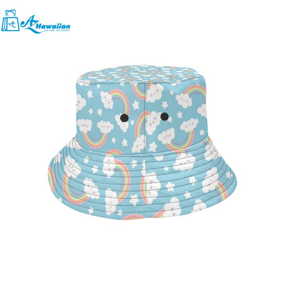 Cute rainbow clound star pattern blue background Unisex Bucket Hat