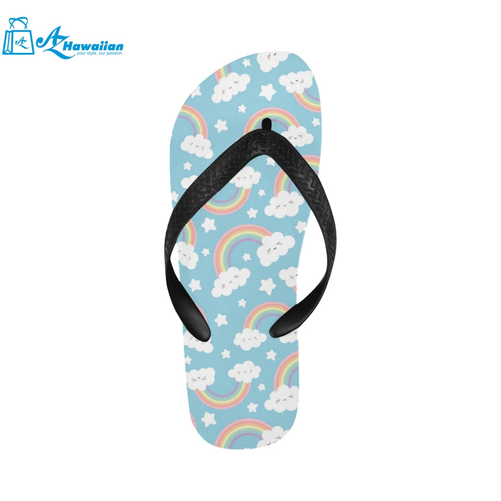 Cute rainbow clound star pattern blue background Unisex Flip Flops