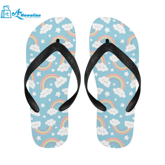 Cute rainbow clound star pattern blue background Unisex Flip Flops