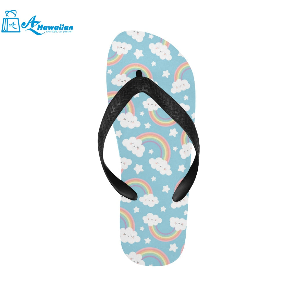 Cute rainbow clound star pattern blue background Unisex Flip Flops