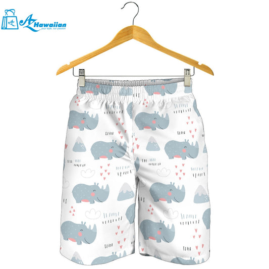 Cute Rhino Heart Pattern Men Shorts