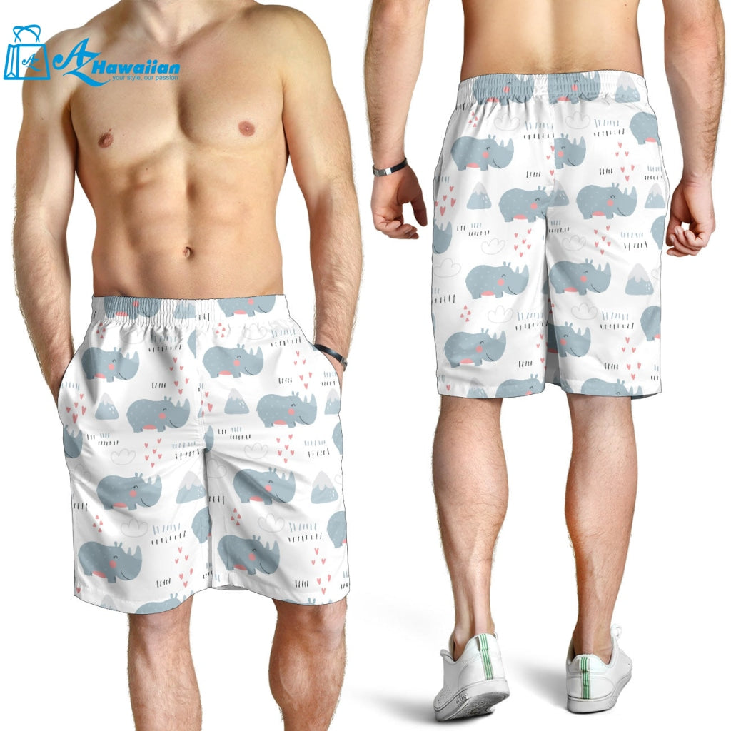 Cute Rhino Heart Pattern Men Shorts