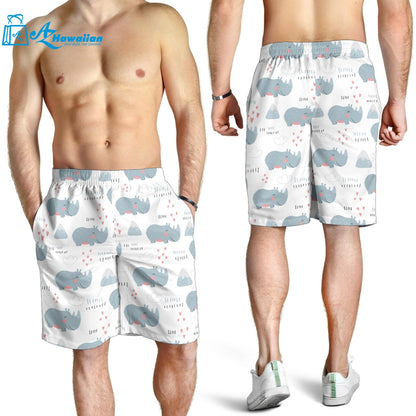 Cute Rhino Heart Pattern Men Shorts