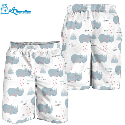 Cute Rhino Heart Pattern Men Shorts