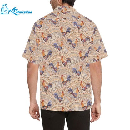 Cute Rooster Chicken Cock Floral Ornament Backgrou Mens All Over Print Hawaiian Shirt