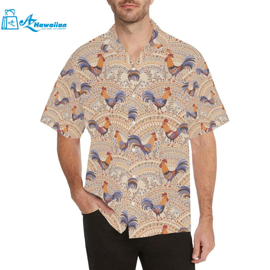 Cute Rooster Chicken Cock Floral Ornament Backgrou Mens All Over Print Hawaiian Shirt