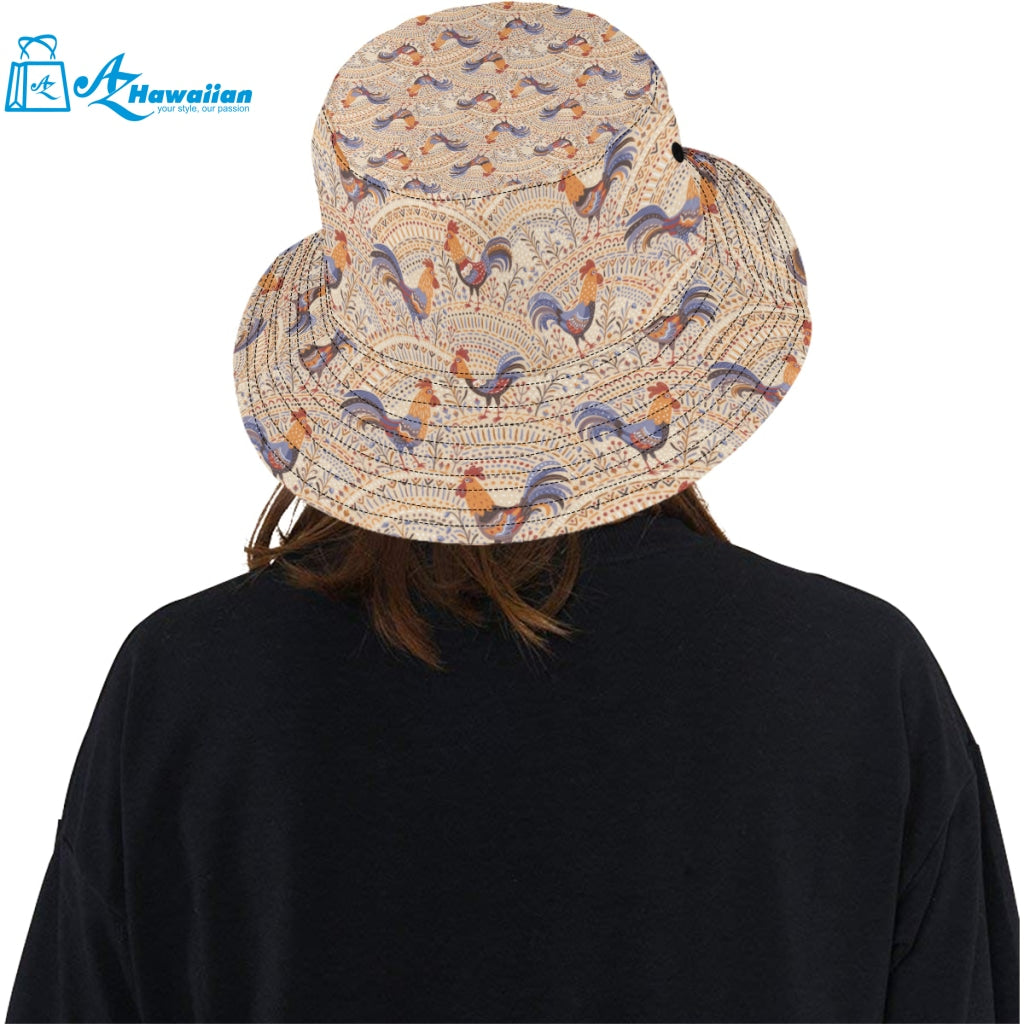 Cute rooster chicken cock floral ornament backgrou Unisex Bucket Hat