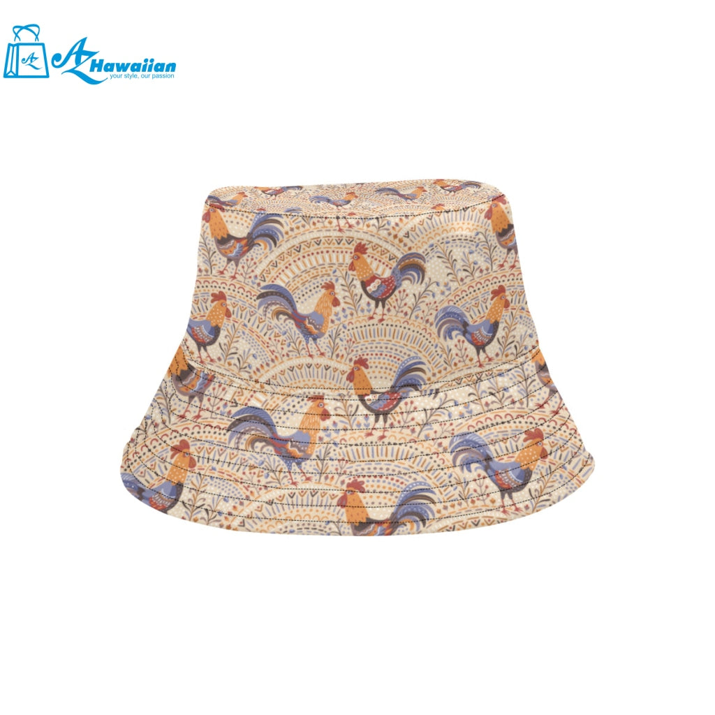 Cute rooster chicken cock floral ornament backgrou Unisex Bucket Hat