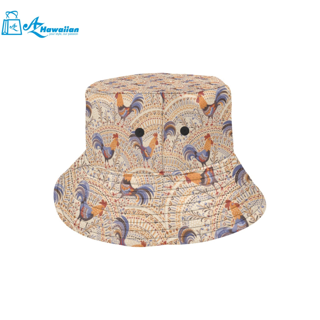 Cute rooster chicken cock floral ornament backgrou Unisex Bucket Hat