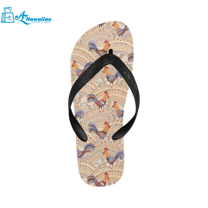 Cute rooster chicken cock floral ornament backgrou Unisex Flip Flops