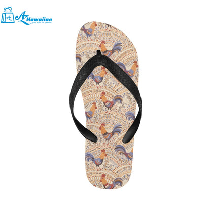 Cute rooster chicken cock floral ornament backgrou Unisex Flip Flops