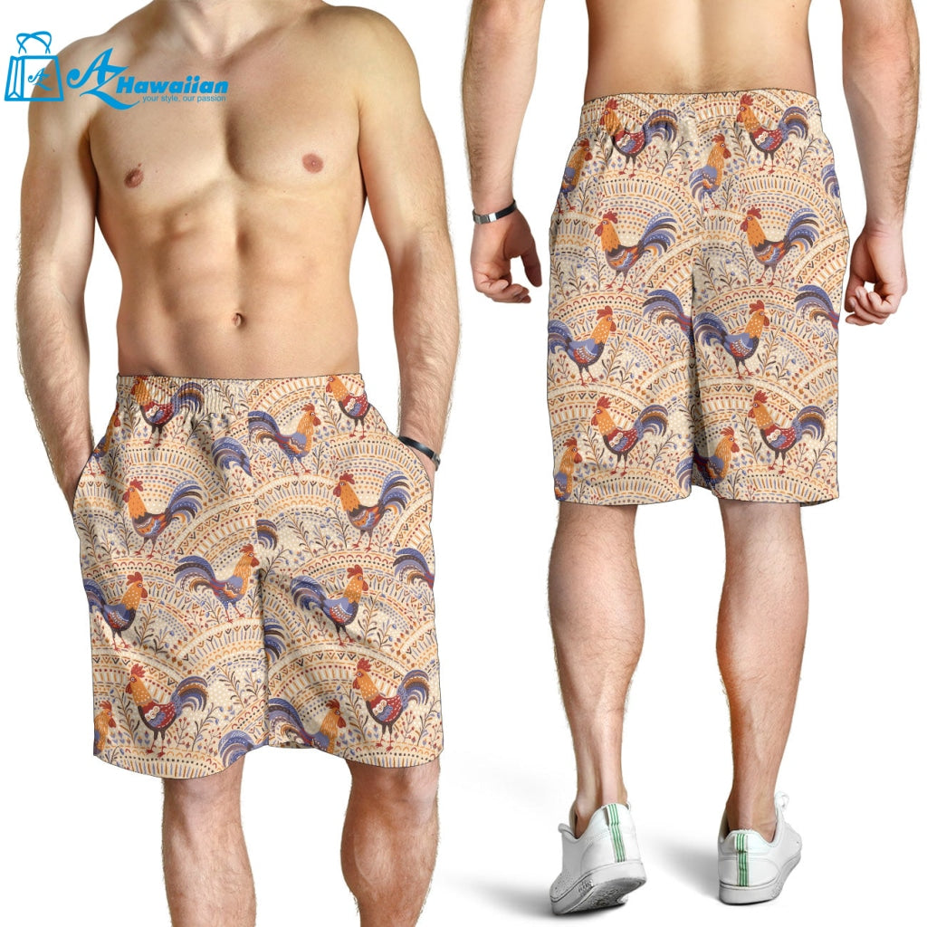 Cute Rooster Chicken Cock Floral Ornament Background Men Shorts