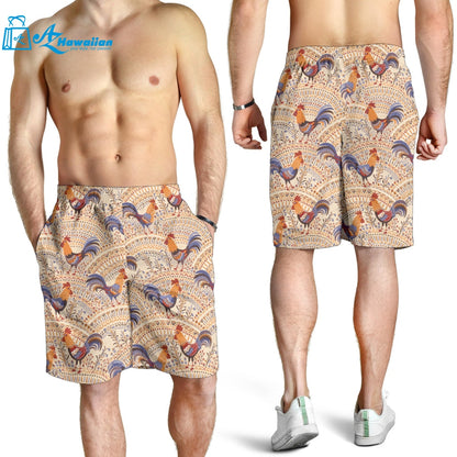 Cute Rooster Chicken Cock Floral Ornament Background Men Shorts