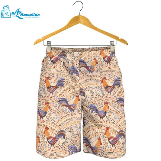 Cute Rooster Chicken Cock Floral Ornament Background Men Shorts