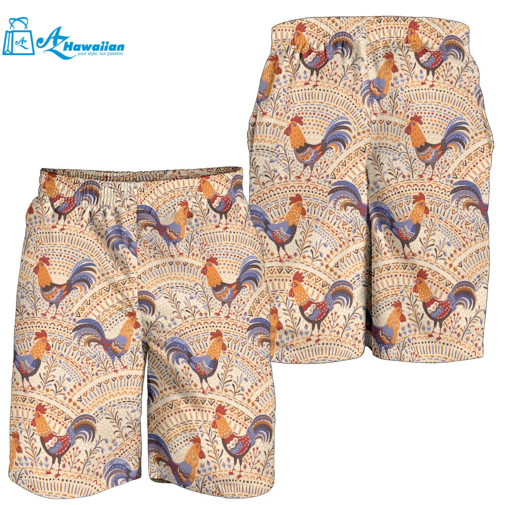 Cute Rooster Chicken Cock Floral Ornament Background Men Shorts