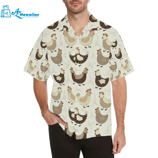 Cute Rooster Chicken Cock Mens All Over Print Hawaiian Shirt