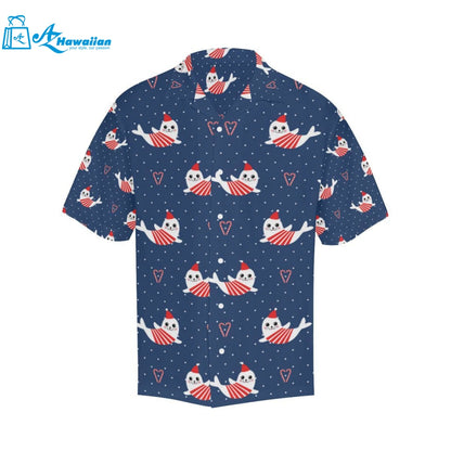 Cute Sea Lion Seal Christmas Hat Candy Cane Heart Mens All Over Print Hawaiian Shirt