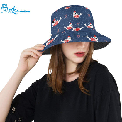 Cute sea lion seal christmas hat candy cane heart Unisex Bucket Hat