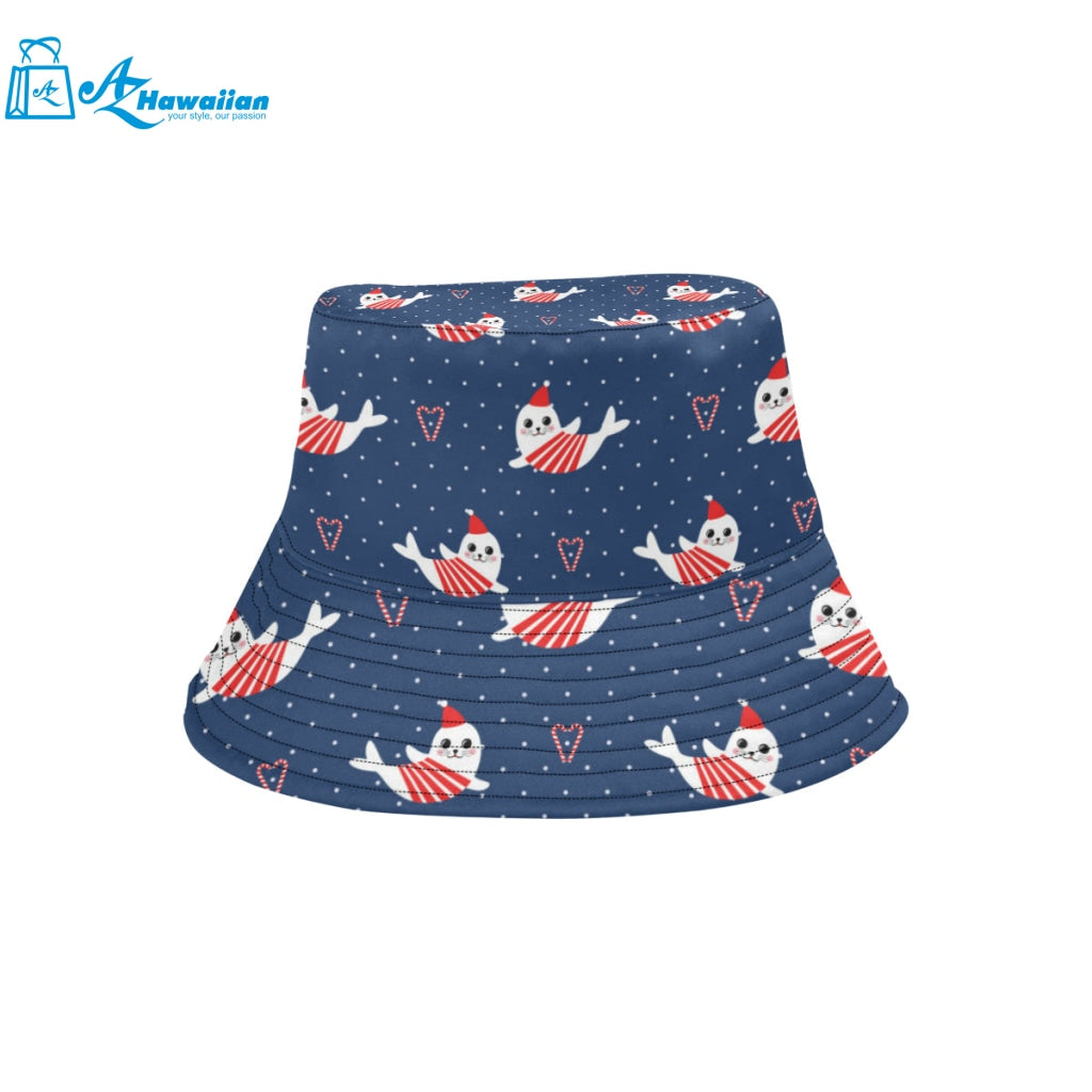 Cute sea lion seal christmas hat candy cane heart Unisex Bucket Hat