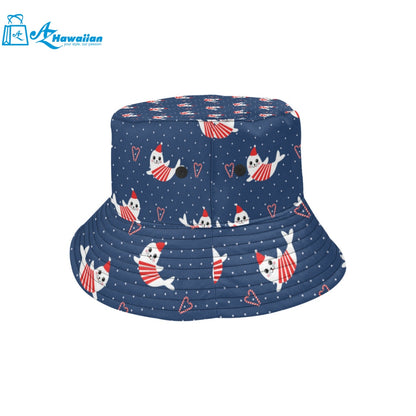 Cute sea lion seal christmas hat candy cane heart Unisex Bucket Hat