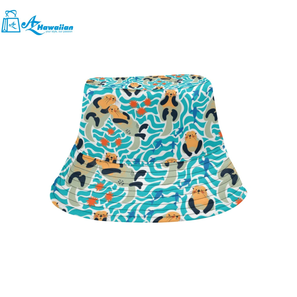 Cute sea otters fishe sea urchin pattern Unisex Bucket Hat