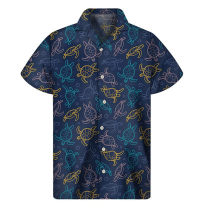 Cute Sea Turtle Pattern Print Mens Short Sleeve Shirt Hawaiian