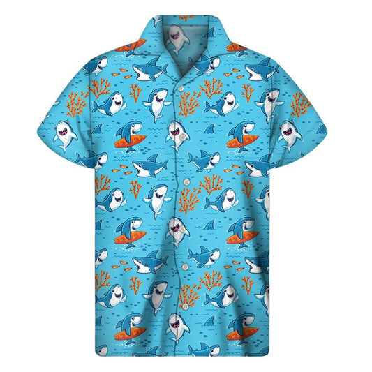 Cute Shark Pattern Print Mens Short Sleeve Shirt Hawaiian