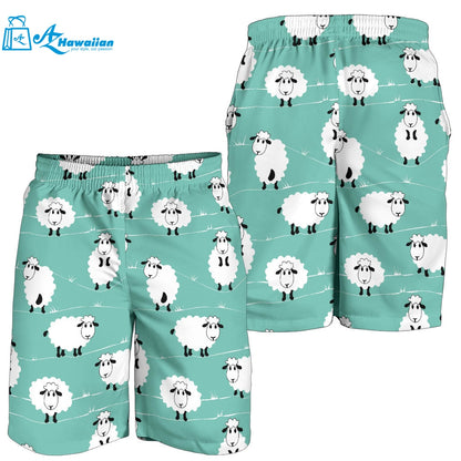 Cute Sheep Green Background Men Shorts