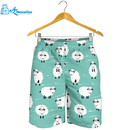 Cute Sheep Green Background Men Shorts