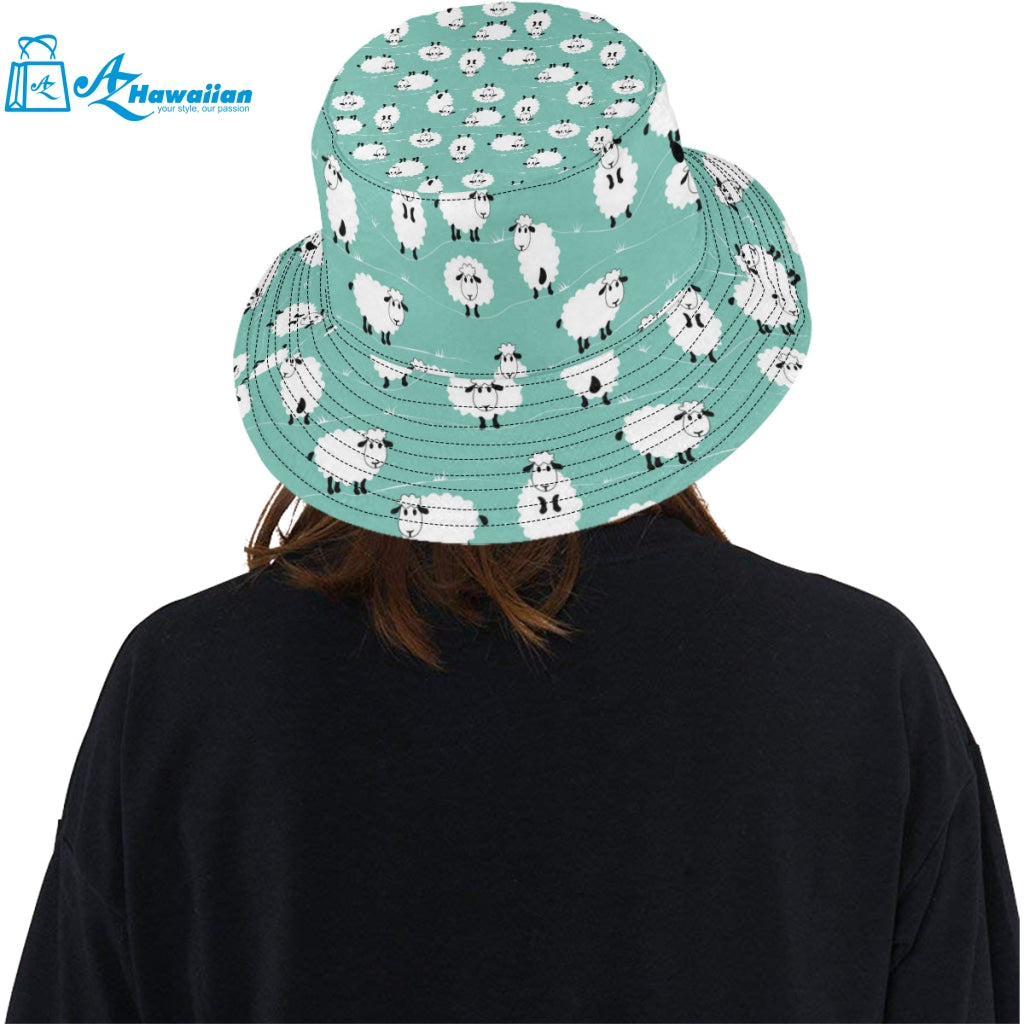 Cute sheep green background Unisex Bucket Hat