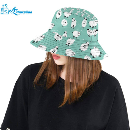 Cute sheep green background Unisex Bucket Hat