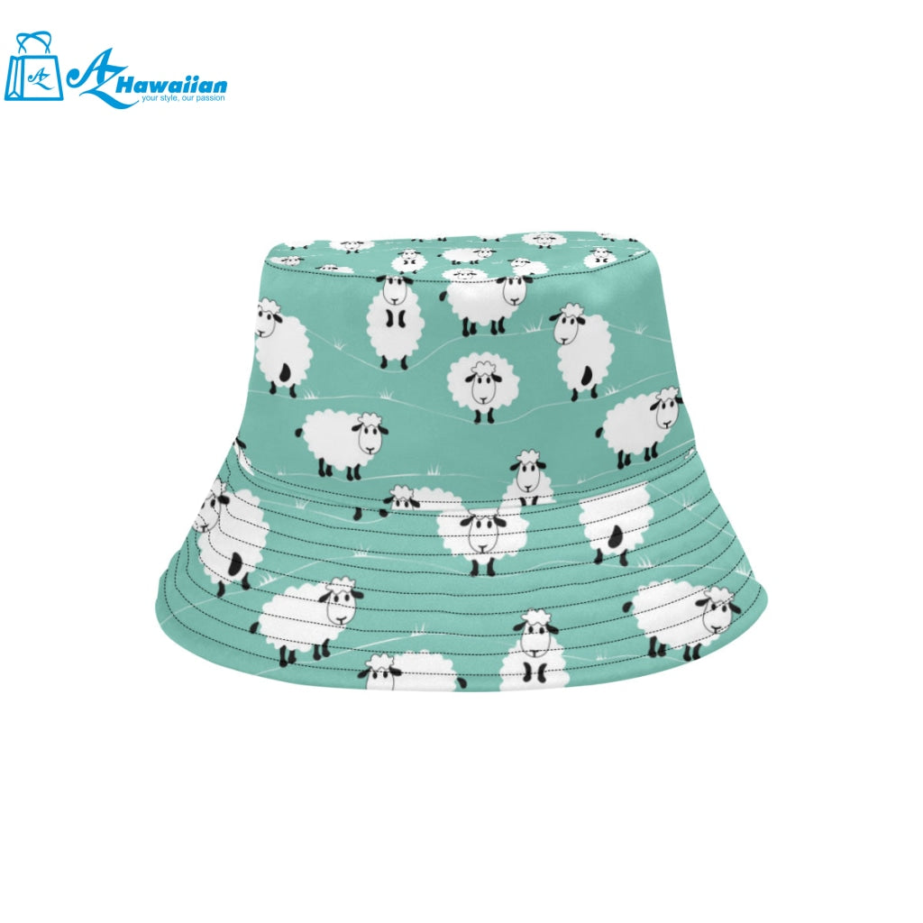 Cute sheep green background Unisex Bucket Hat