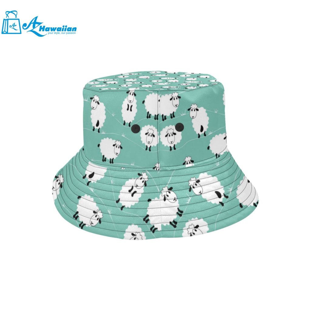 Cute sheep green background Unisex Bucket Hat