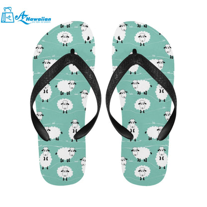 Cute sheep green background Unisex Flip Flops