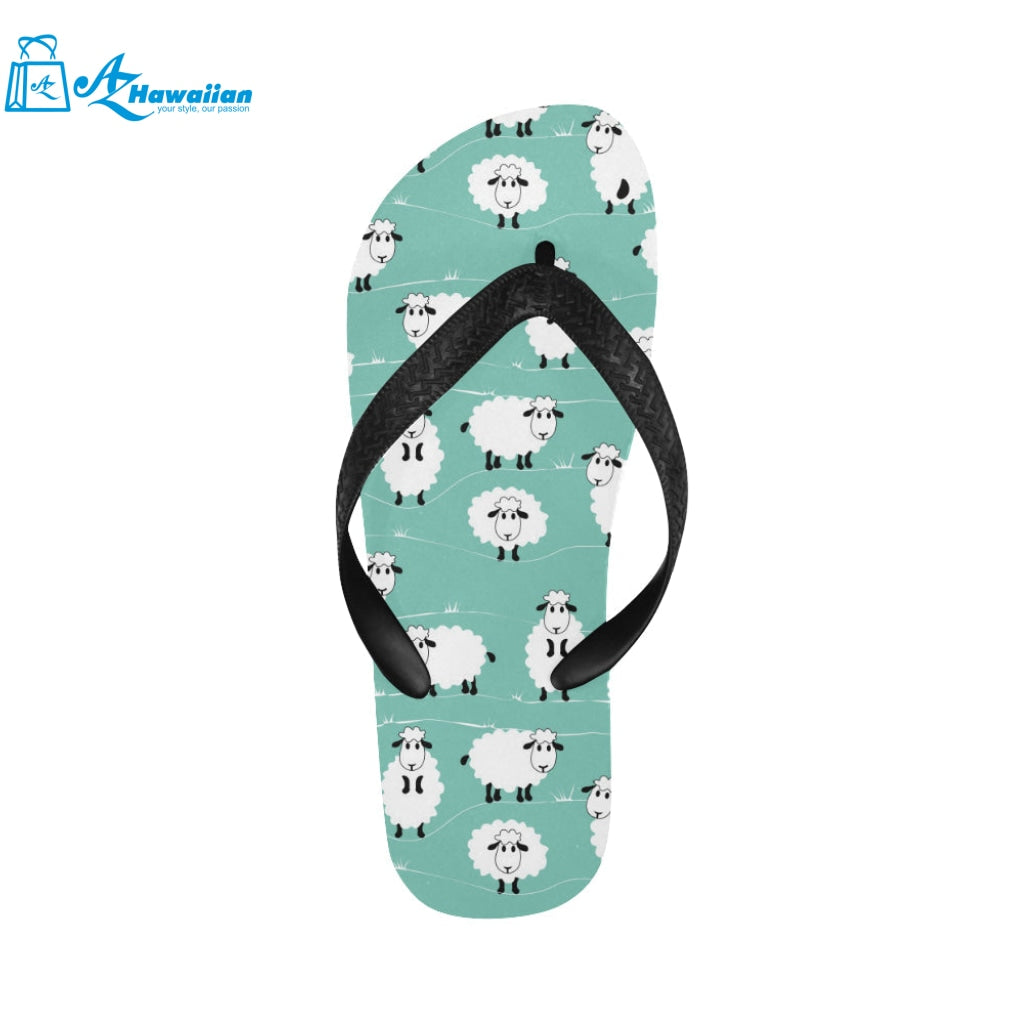 Cute sheep green background Unisex Flip Flops