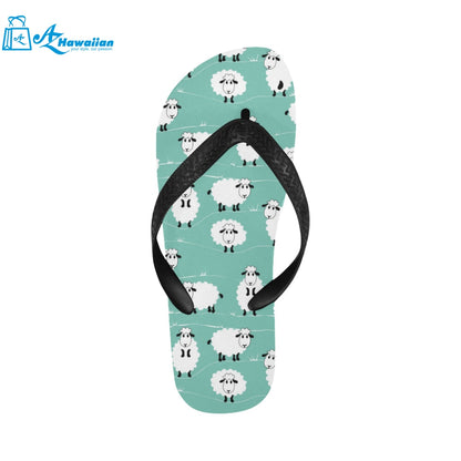 Cute sheep green background Unisex Flip Flops