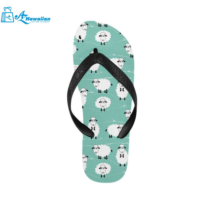 Cute sheep green background Unisex Flip Flops