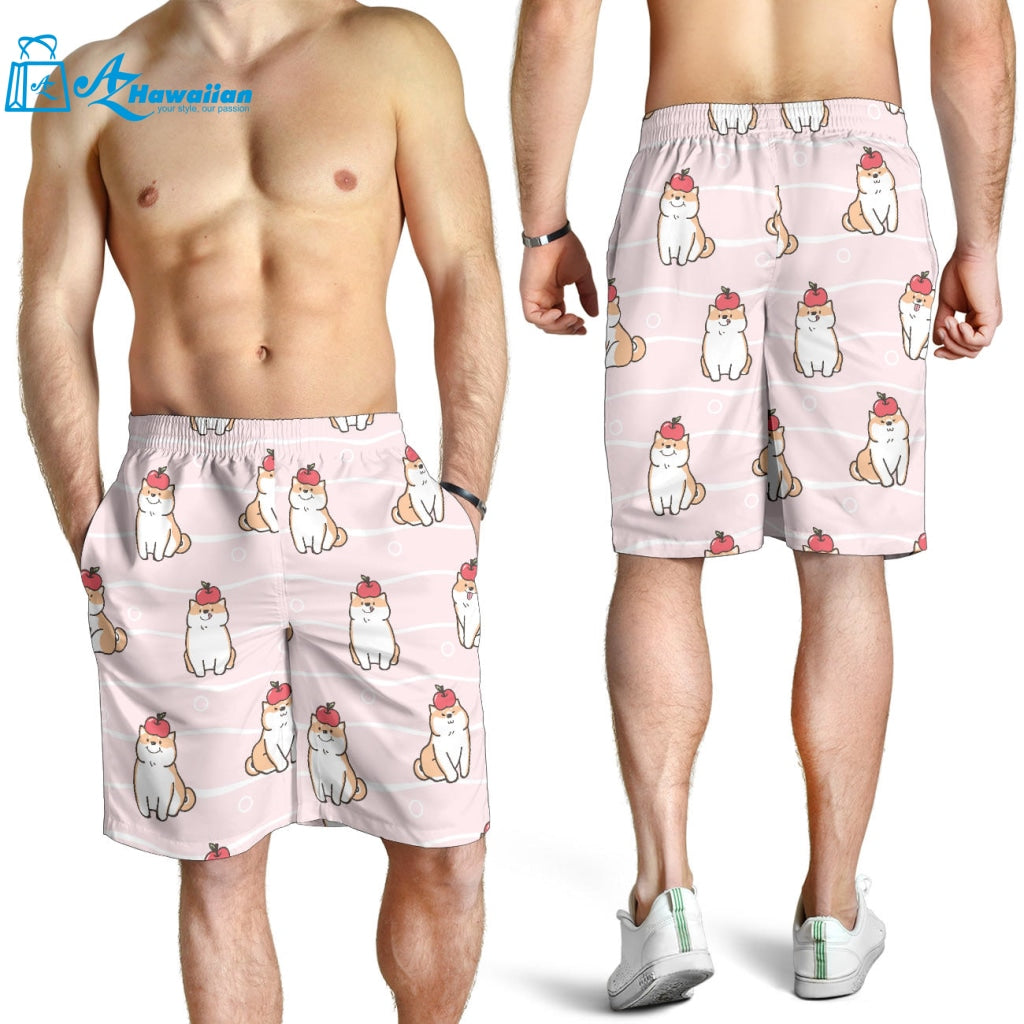 Cute Shiba Inu Dog Apple Pattern Men Shorts