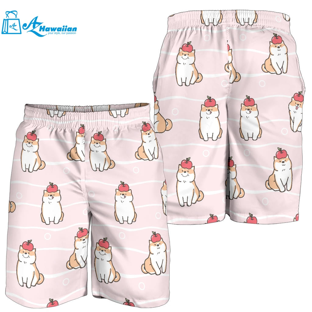 Cute Shiba Inu Dog Apple Pattern Men Shorts