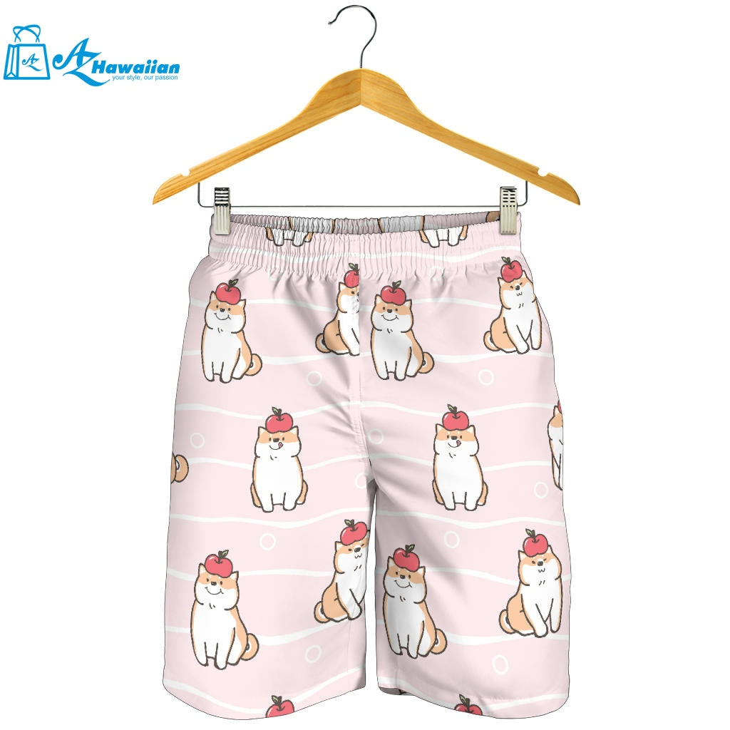 Cute Shiba Inu Dog Apple Pattern Men Shorts