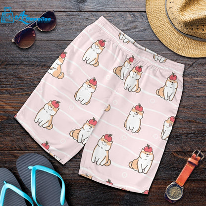 Cute Shiba Inu Dog Apple Pattern Men Shorts