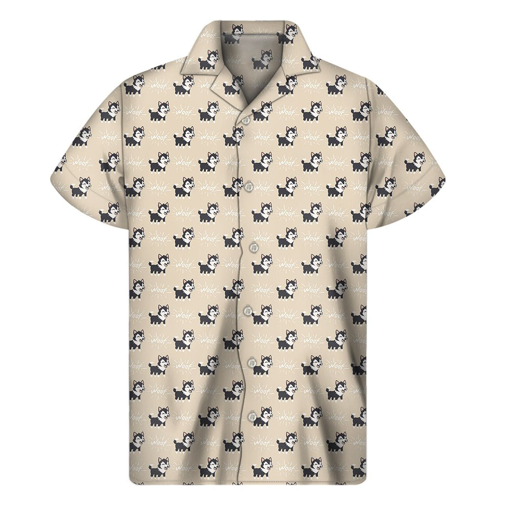 Cute Siberian Husky Pattern Print Mens Short Sleeve Shirt Hawaiian