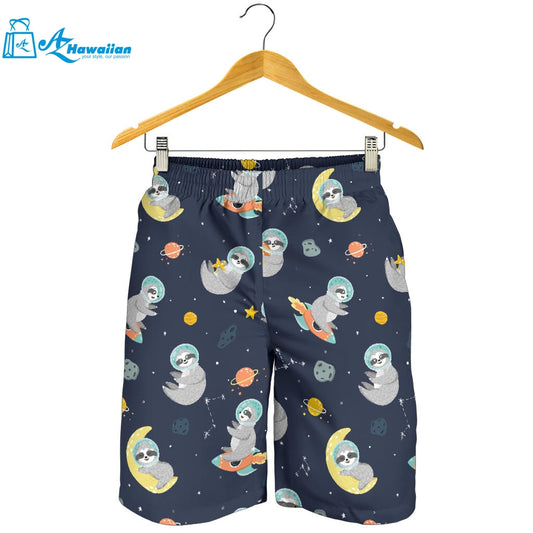 Cute Sloth Astronaut Star Planet Rocket Pattern Men Shorts