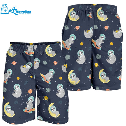 Cute Sloth Astronaut Star Planet Rocket Pattern Men Shorts